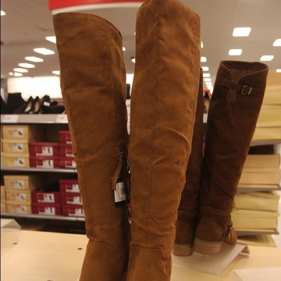 Over the knee, Tan Faux Suede Boots - Picture 2 of 7
